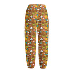 Colorful Cartoon Baby Bear Pattern Print Fleece Lined Knit Pants