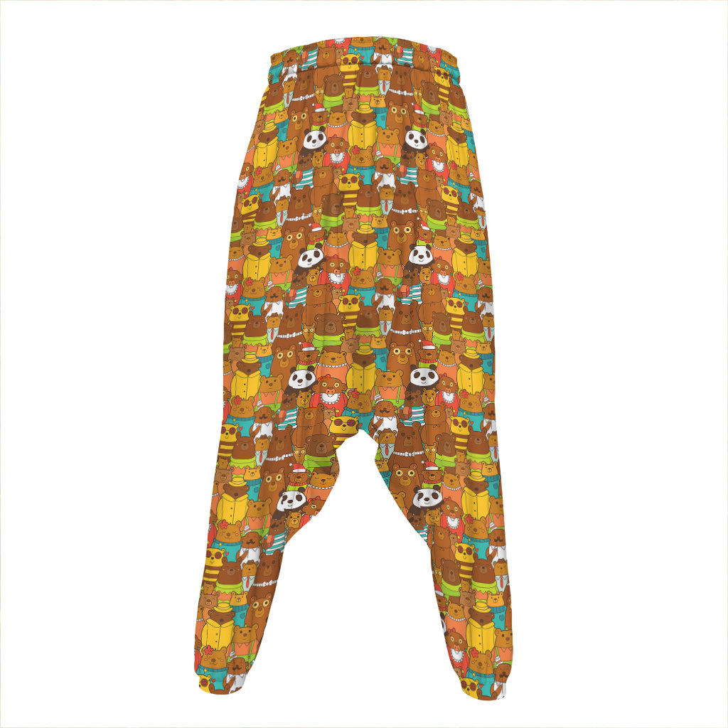 Colorful Cartoon Baby Bear Pattern Print Hammer Pants