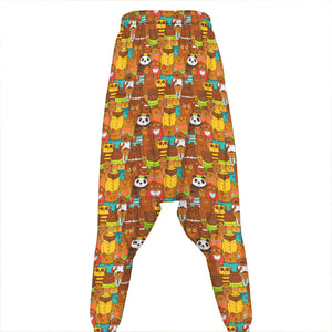 Colorful Cartoon Baby Bear Pattern Print Hammer Pants