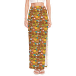 Colorful Cartoon Baby Bear Pattern Print High Slit Maxi Skirt