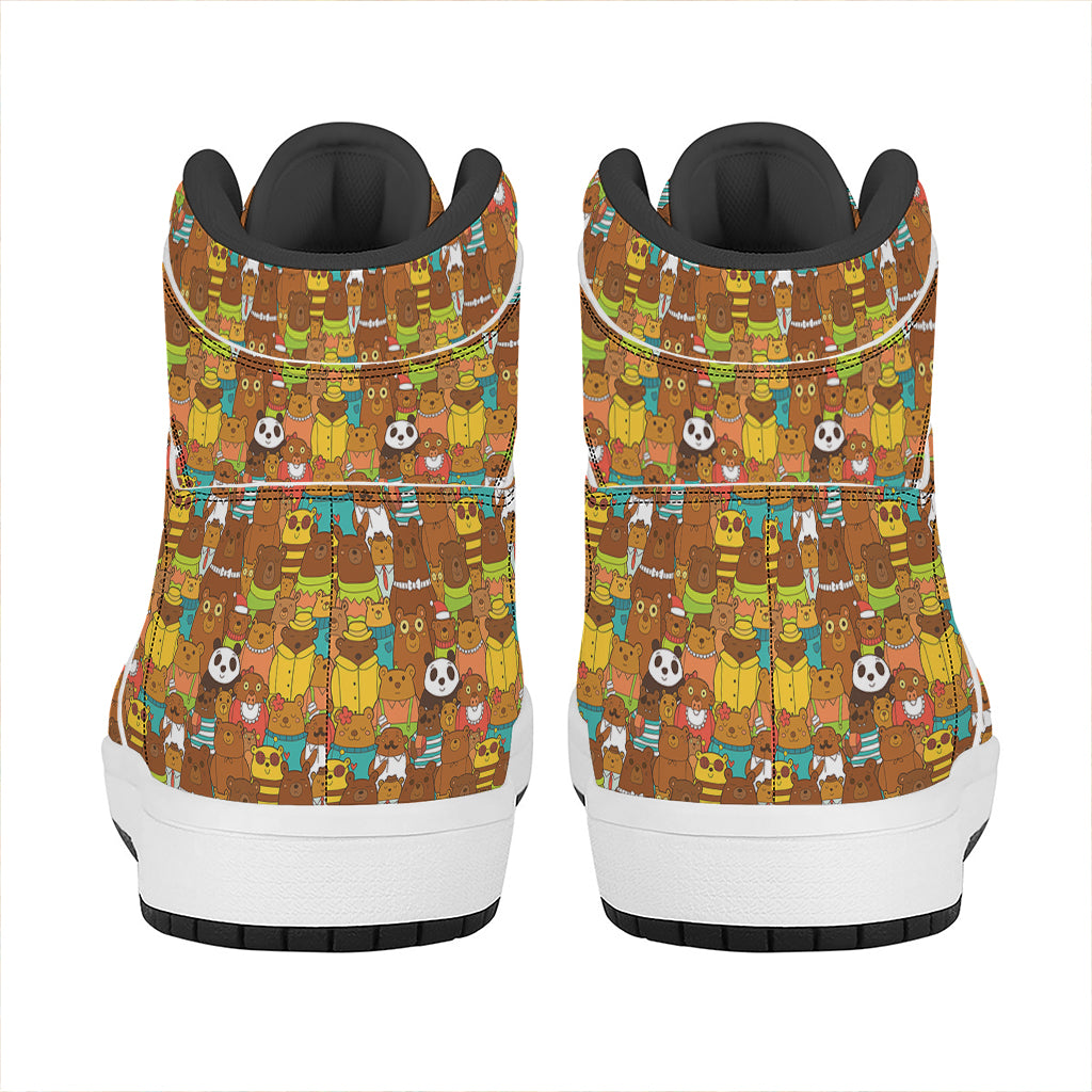 Colorful Cartoon Baby Bear Pattern Print High Top Leather Sneakers