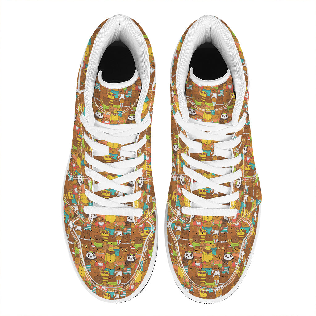 Colorful Cartoon Baby Bear Pattern Print High Top Leather Sneakers