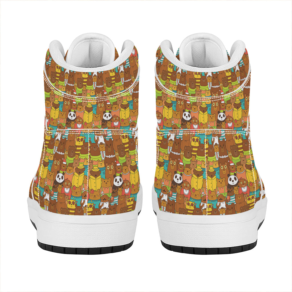 Colorful Cartoon Baby Bear Pattern Print High Top Leather Sneakers