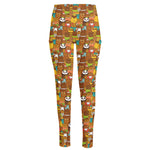 Colorful Cartoon Baby Bear Pattern Print High-Waisted Pocket Leggings