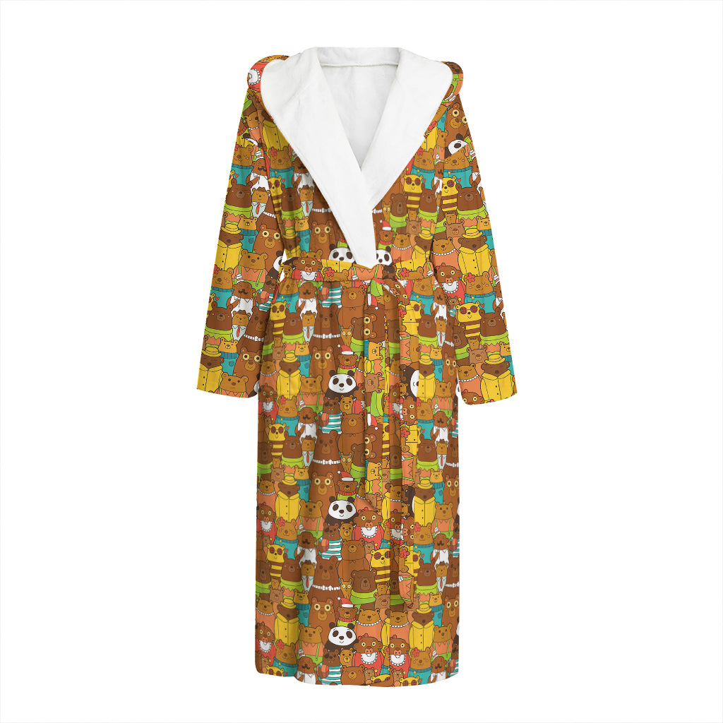 Colorful Cartoon Baby Bear Pattern Print Hooded Bathrobe