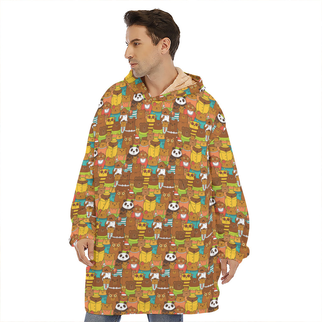 Colorful Cartoon Baby Bear Pattern Print Hoodie Blanket