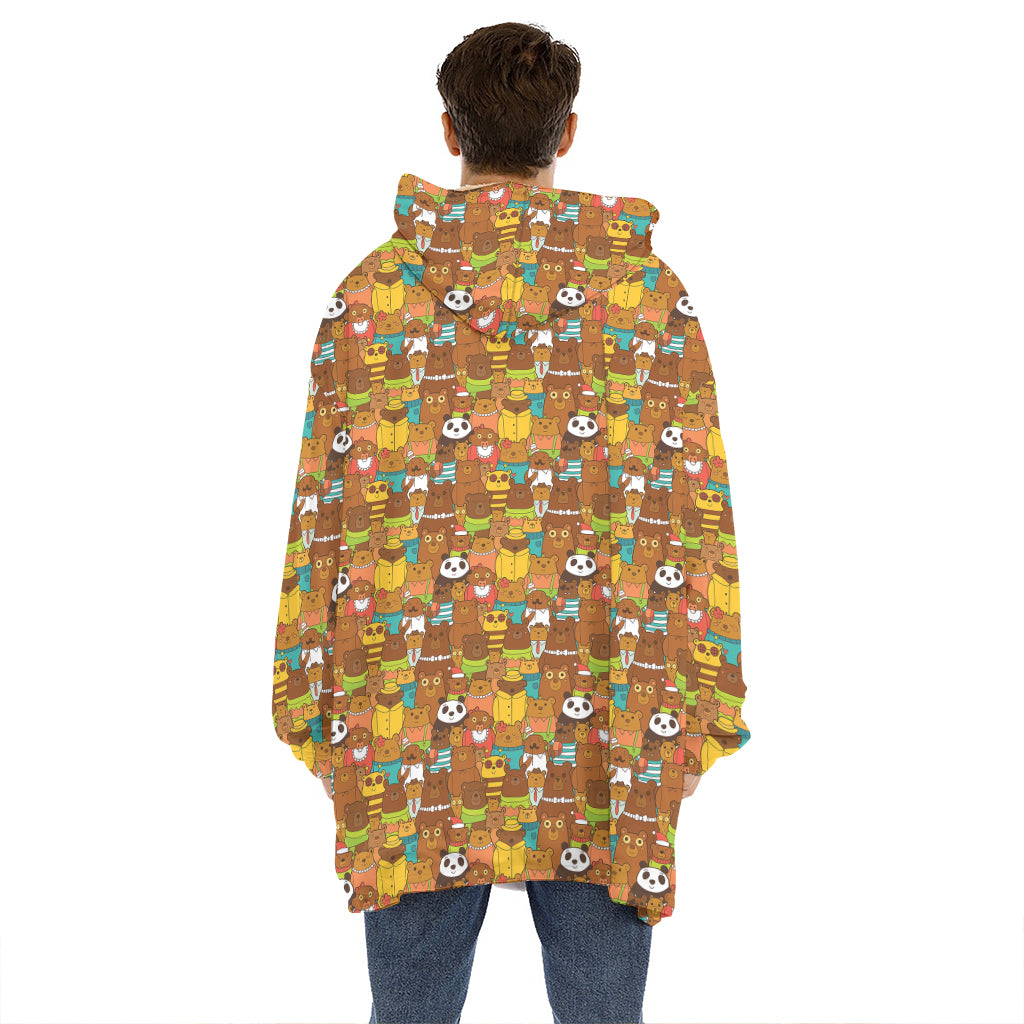 Colorful Cartoon Baby Bear Pattern Print Hoodie Blanket