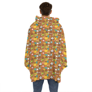 Colorful Cartoon Baby Bear Pattern Print Hoodie Blanket