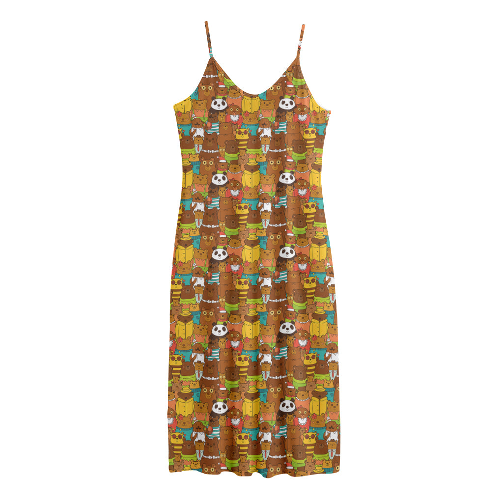 Colorful Cartoon Baby Bear Pattern Print Jersey Midi Cami Dress