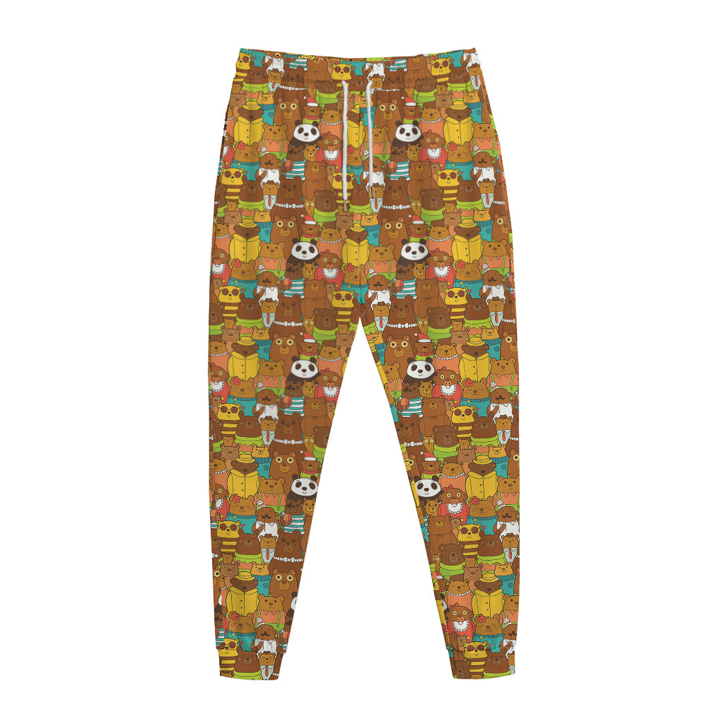 Colorful Cartoon Baby Bear Pattern Print Jogger Pants