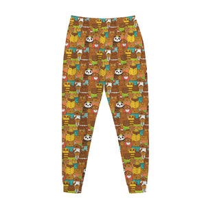Colorful Cartoon Baby Bear Pattern Print Jogger Pants