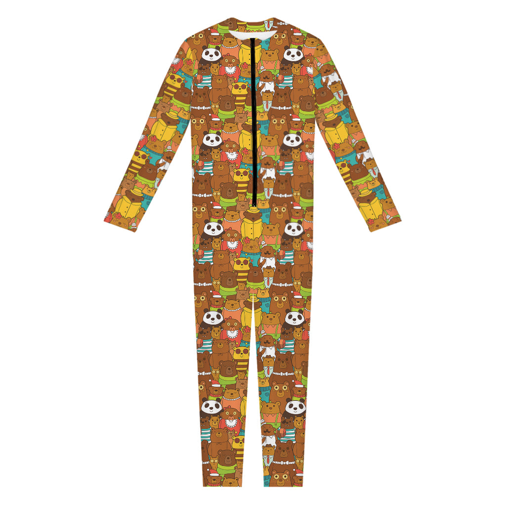 Colorful Cartoon Baby Bear Pattern Print Jumpsuit