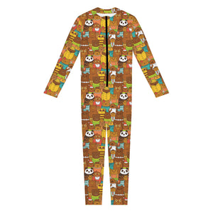 Colorful Cartoon Baby Bear Pattern Print Jumpsuit