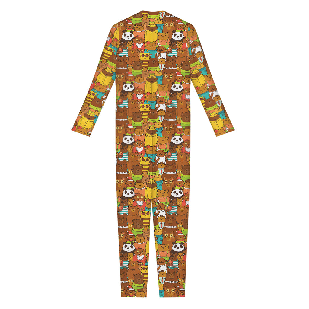 Colorful Cartoon Baby Bear Pattern Print Jumpsuit