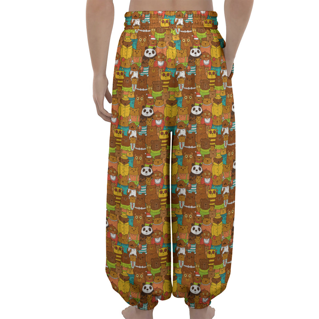 Colorful Cartoon Baby Bear Pattern Print Lantern Pants