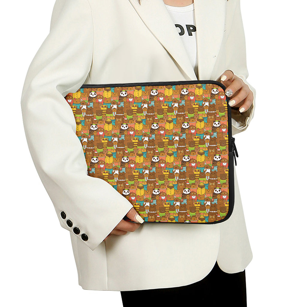 Colorful Cartoon Baby Bear Pattern Print Laptop Sleeve