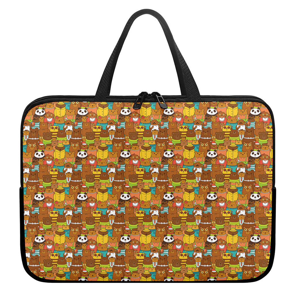 Colorful Cartoon Baby Bear Pattern Print Laptop Sleeve With Handle