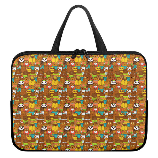 Colorful Cartoon Baby Bear Pattern Print Laptop Sleeve With Handle