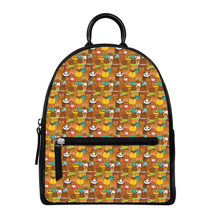 Colorful Cartoon Baby Bear Pattern Print Leather Backpack
