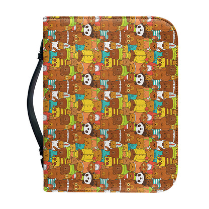 Colorful Cartoon Baby Bear Pattern Print Leather Bible Cover