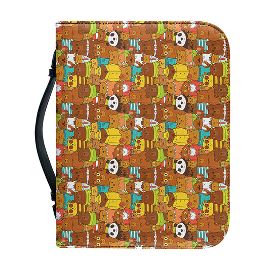 Colorful Cartoon Baby Bear Pattern Print Leather Bible Cover