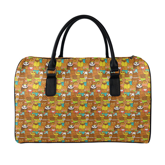 Colorful Cartoon Baby Bear Pattern Print Leather Duffle Bag