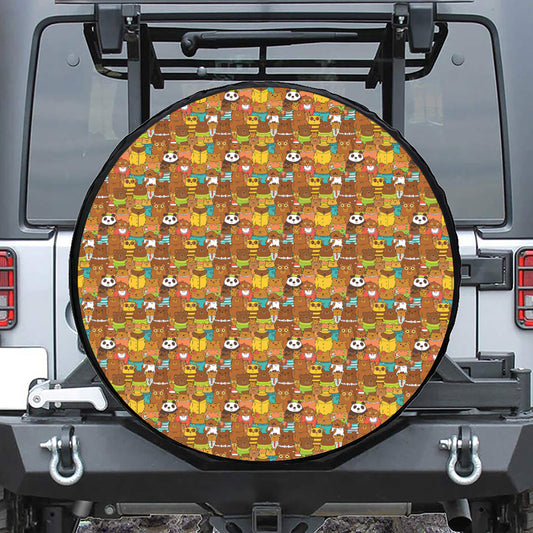 Colorful Cartoon Baby Bear Pattern Print Leather Spare Tire Cover