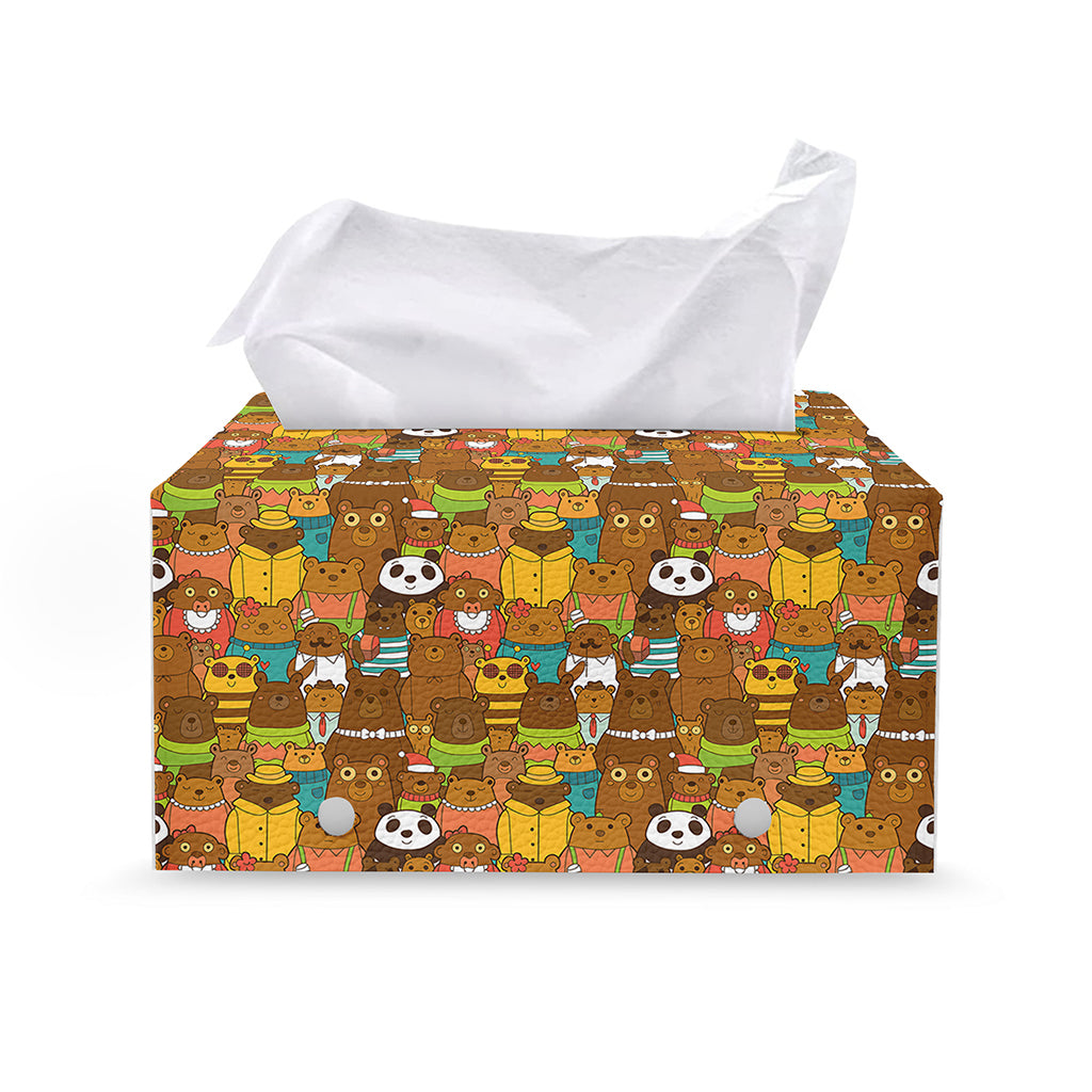 Colorful Cartoon Baby Bear Pattern Print Leather Tissue Box Cover
