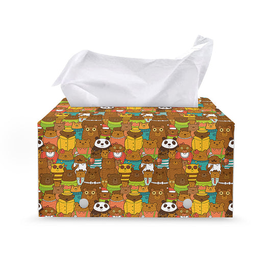 Colorful Cartoon Baby Bear Pattern Print Leather Tissue Box Cover