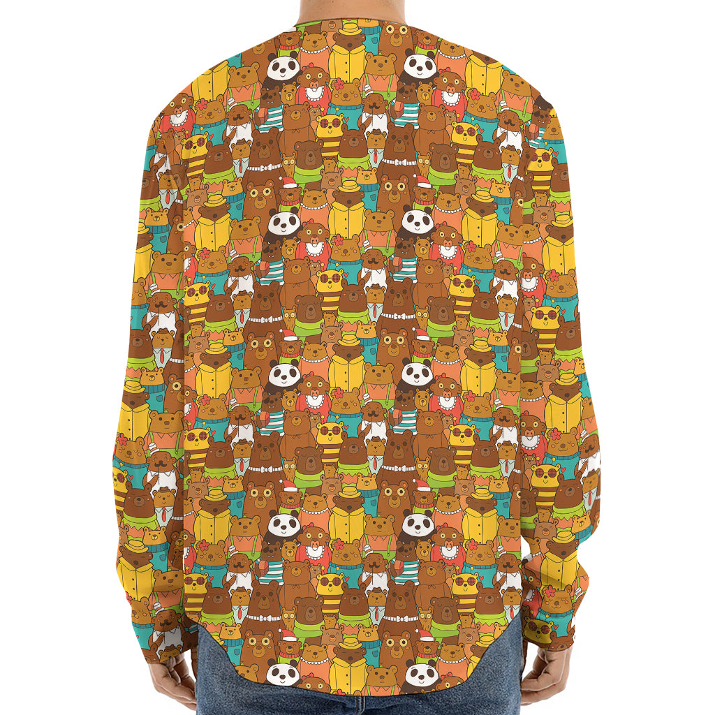 Colorful Cartoon Baby Bear Pattern Print Long Sleeve Baseball Jersey