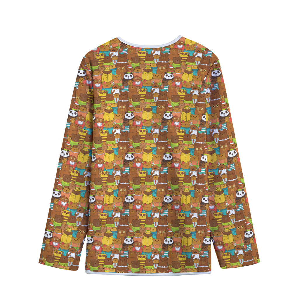 Colorful Cartoon Baby Bear Pattern Print Long Sleeve Short Coat