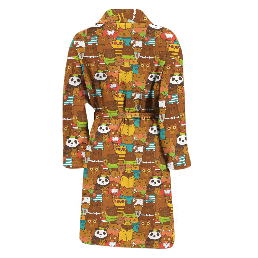 Colorful Cartoon Baby Bear Pattern Print Men's Bathrobe