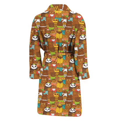 Colorful Cartoon Baby Bear Pattern Print Men's Bathrobe