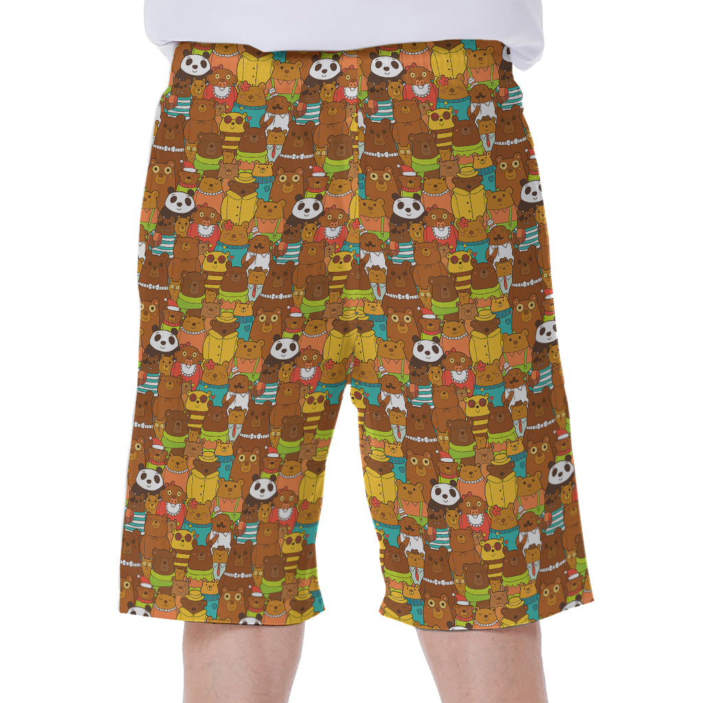 Colorful Cartoon Baby Bear Pattern Print Men's Beach Shorts