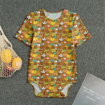 Colorful Cartoon Baby Bear Pattern Print Men's Bodysuit