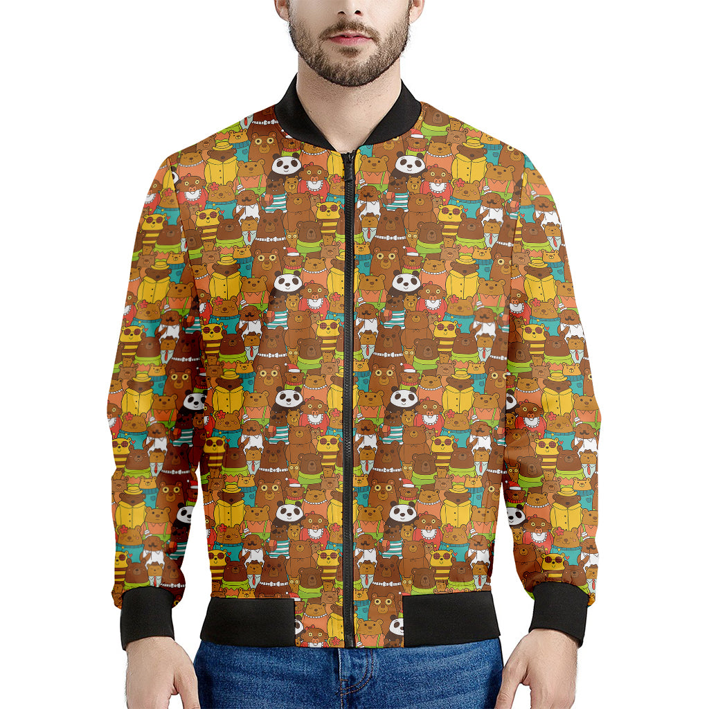 Colorful Cartoon Baby Bear Pattern Print Men's Bomber Jacket