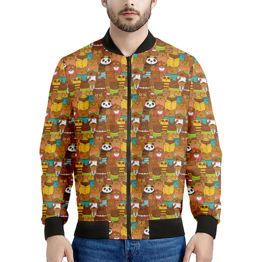 Colorful Cartoon Baby Bear Pattern Print Men's Bomber Jacket