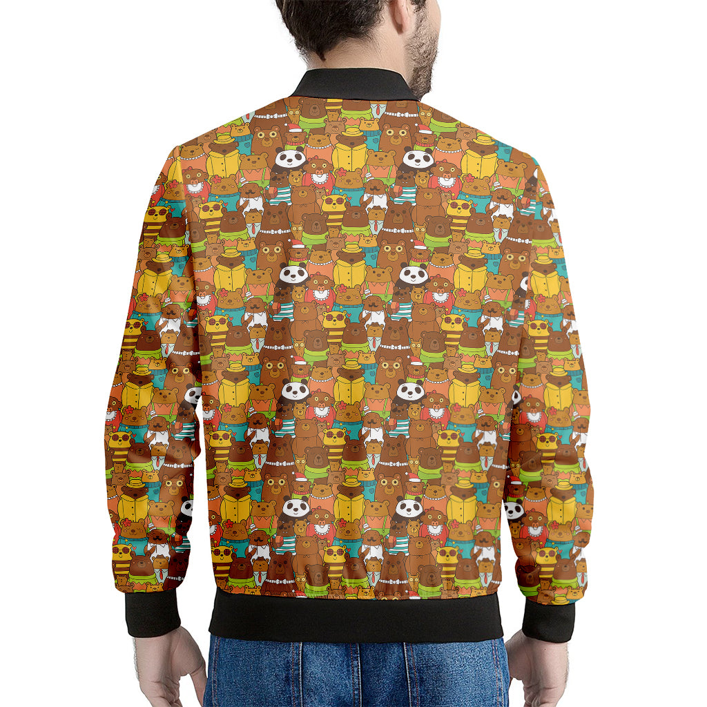 Colorful Cartoon Baby Bear Pattern Print Men's Bomber Jacket