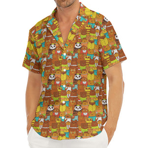 Colorful Cartoon Baby Bear Pattern Print Men's Deep V-Neck Shirt