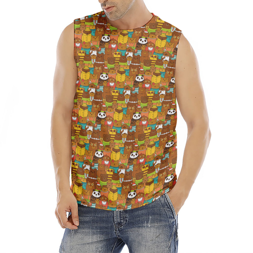 Colorful Cartoon Baby Bear Pattern Print Men's Fitness Tank Top