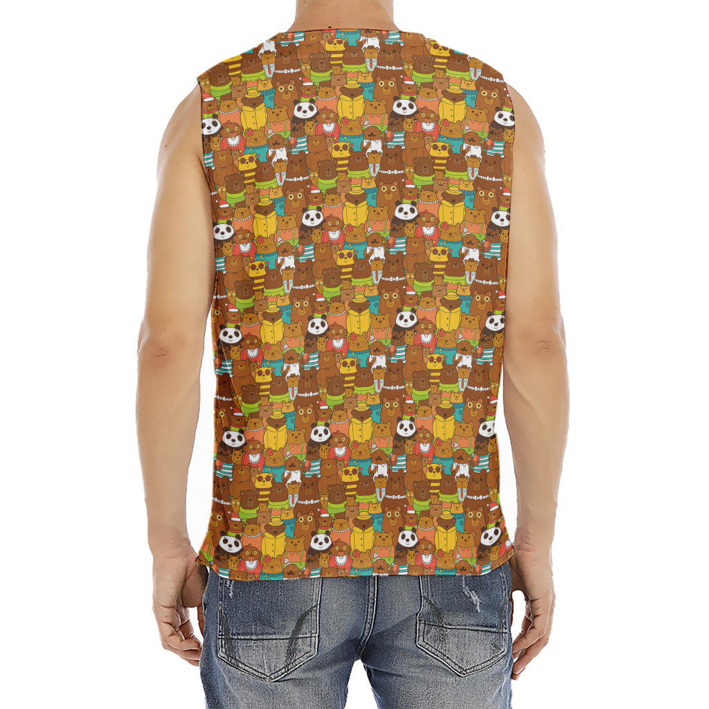 Colorful Cartoon Baby Bear Pattern Print Men's Fitness Tank Top