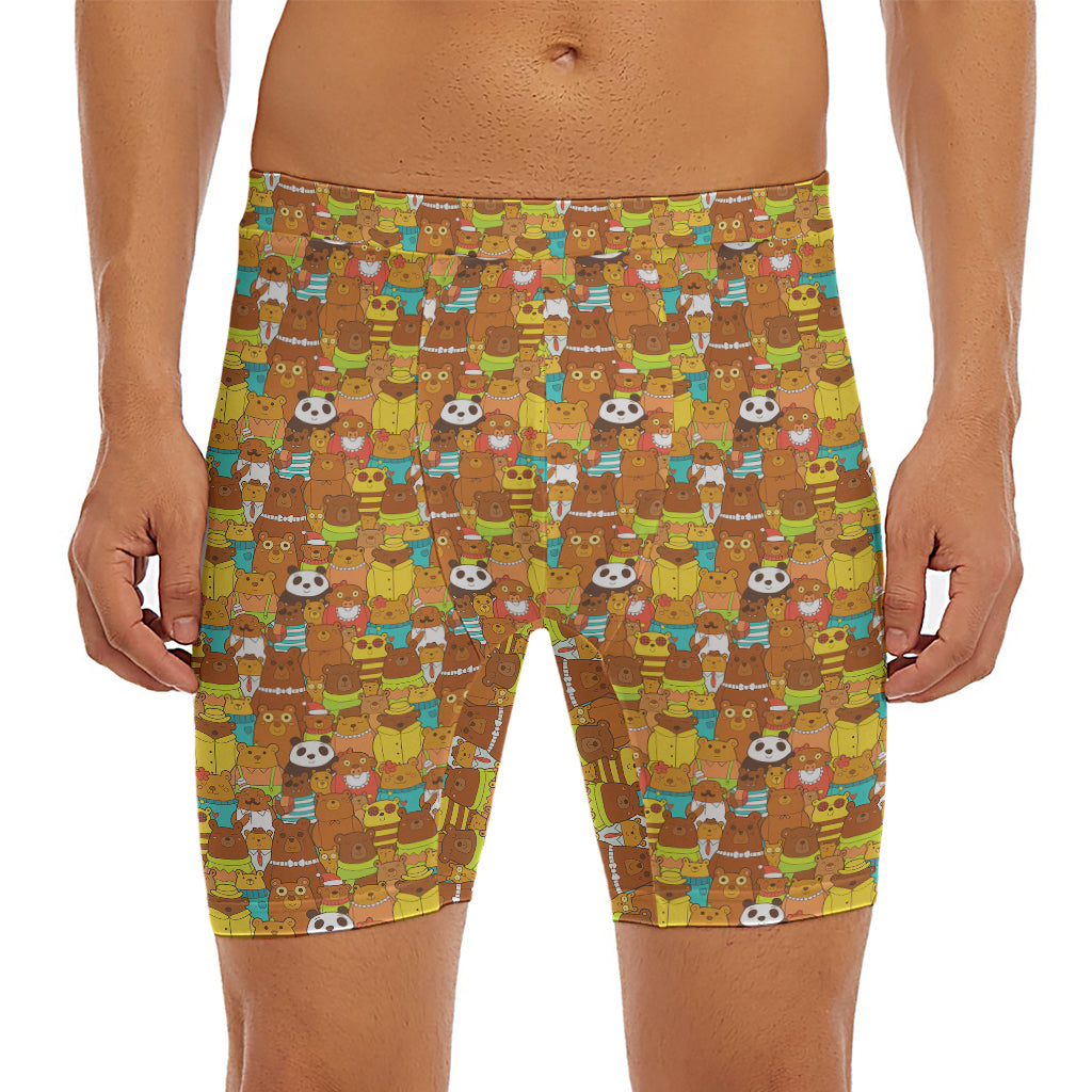 Colorful Cartoon Baby Bear Pattern Print Men's Long Boxer Briefs