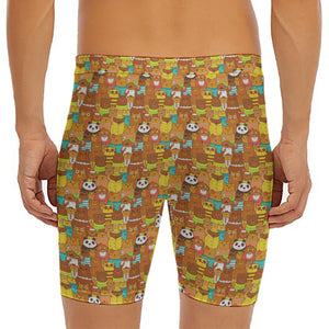 Colorful Cartoon Baby Bear Pattern Print Men's Long Boxer Briefs