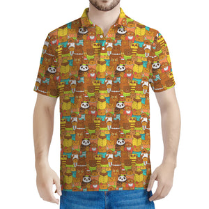 Colorful Cartoon Baby Bear Pattern Print Men's Polo Shirt