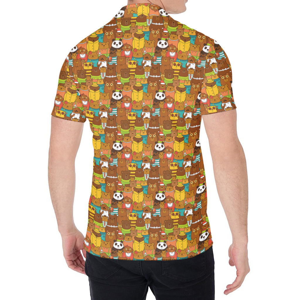 Colorful Cartoon Baby Bear Pattern Print Men's Shirt