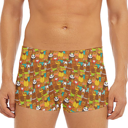 Colorful Cartoon Baby Bear Pattern Print Men's Short Boxer Briefs
