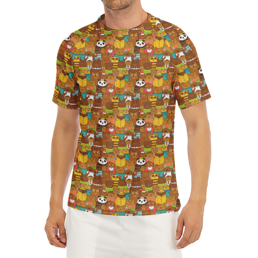 Colorful Cartoon Baby Bear Pattern Print Men's Short Sleeve Rash Guard