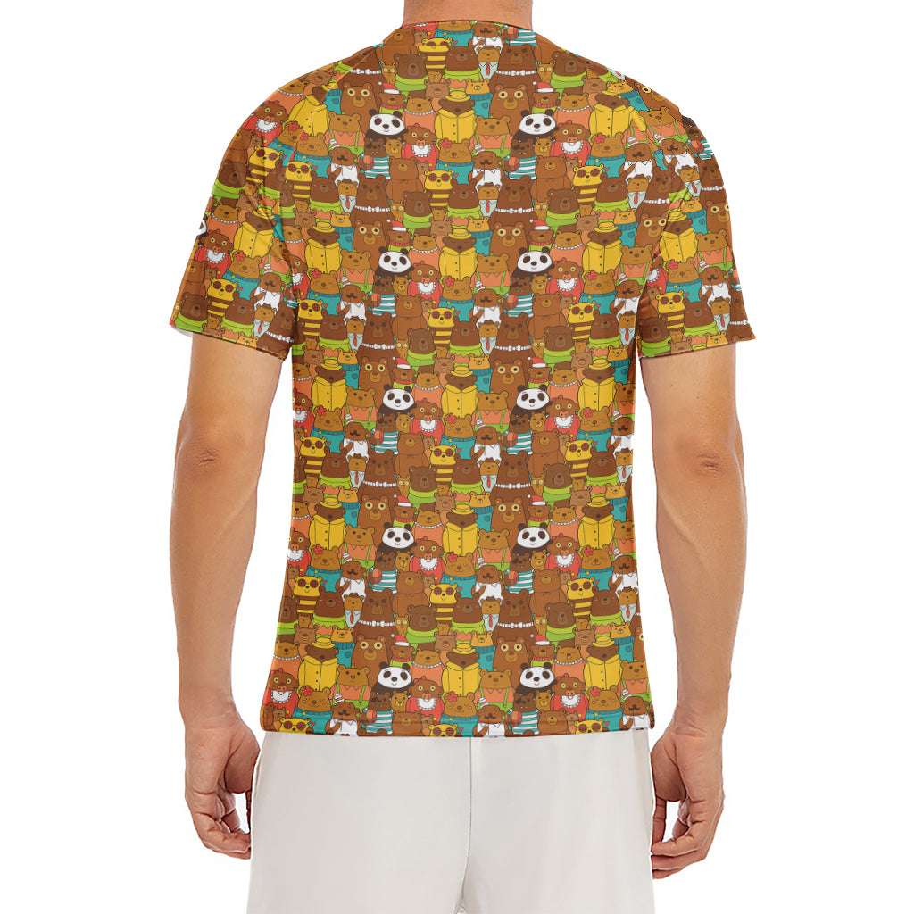 Colorful Cartoon Baby Bear Pattern Print Men's Short Sleeve Rash Guard