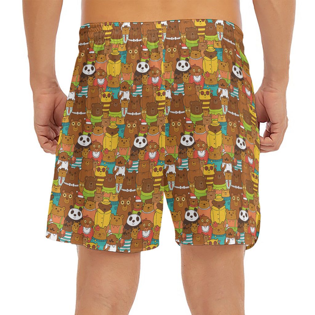 Colorful Cartoon Baby Bear Pattern Print Men's Split Running Shorts