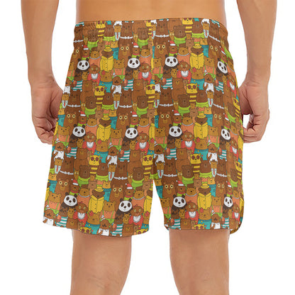 Colorful Cartoon Baby Bear Pattern Print Men's Split Running Shorts